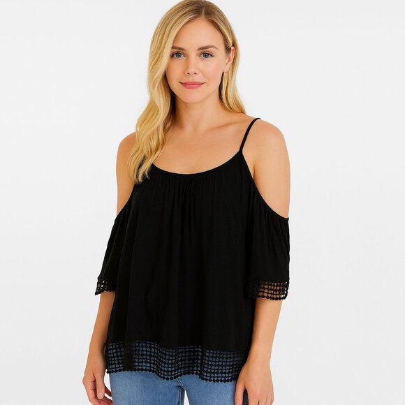 White House Black Market Tops - 2/$30 White House Black Market Cold-Shoulder Knit Blouse w Embroidery #A0121